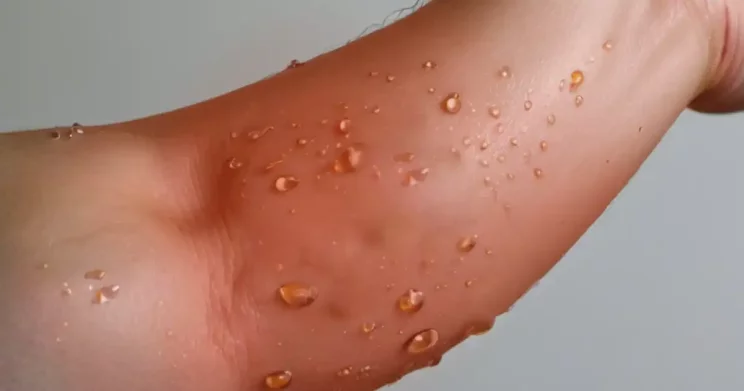 An oil burn on the skin